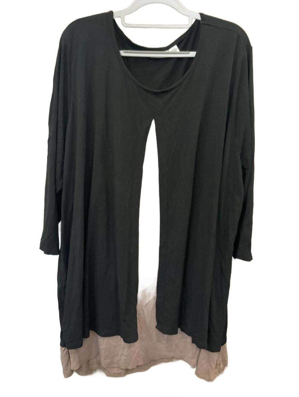 Avenue Womens Black /brown Faux Double Layer Blouse 3/4 Sleeve Size 26/28